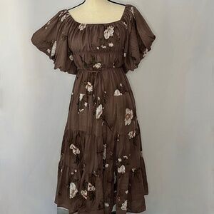 NWT Zula Surf On/Off Shoulder Puff Sleeve Tiered Maxi Sz M